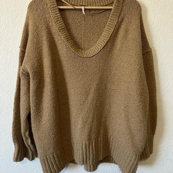Free People Brookside Tunic Sweater in Desert Camel Tan - Size M - Picture 2 of 9
